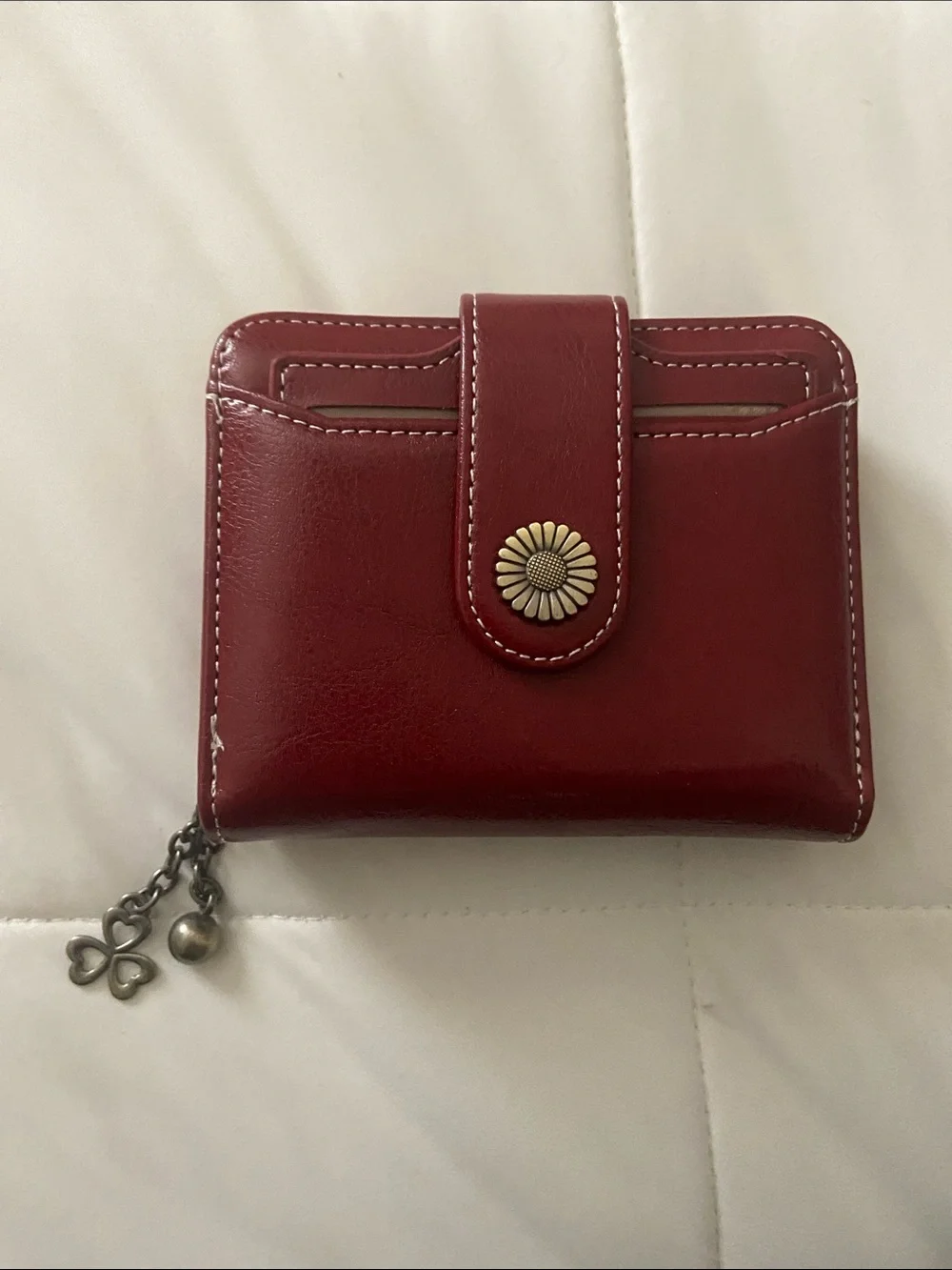 Red Leather Snap-Closure Women's Wallet